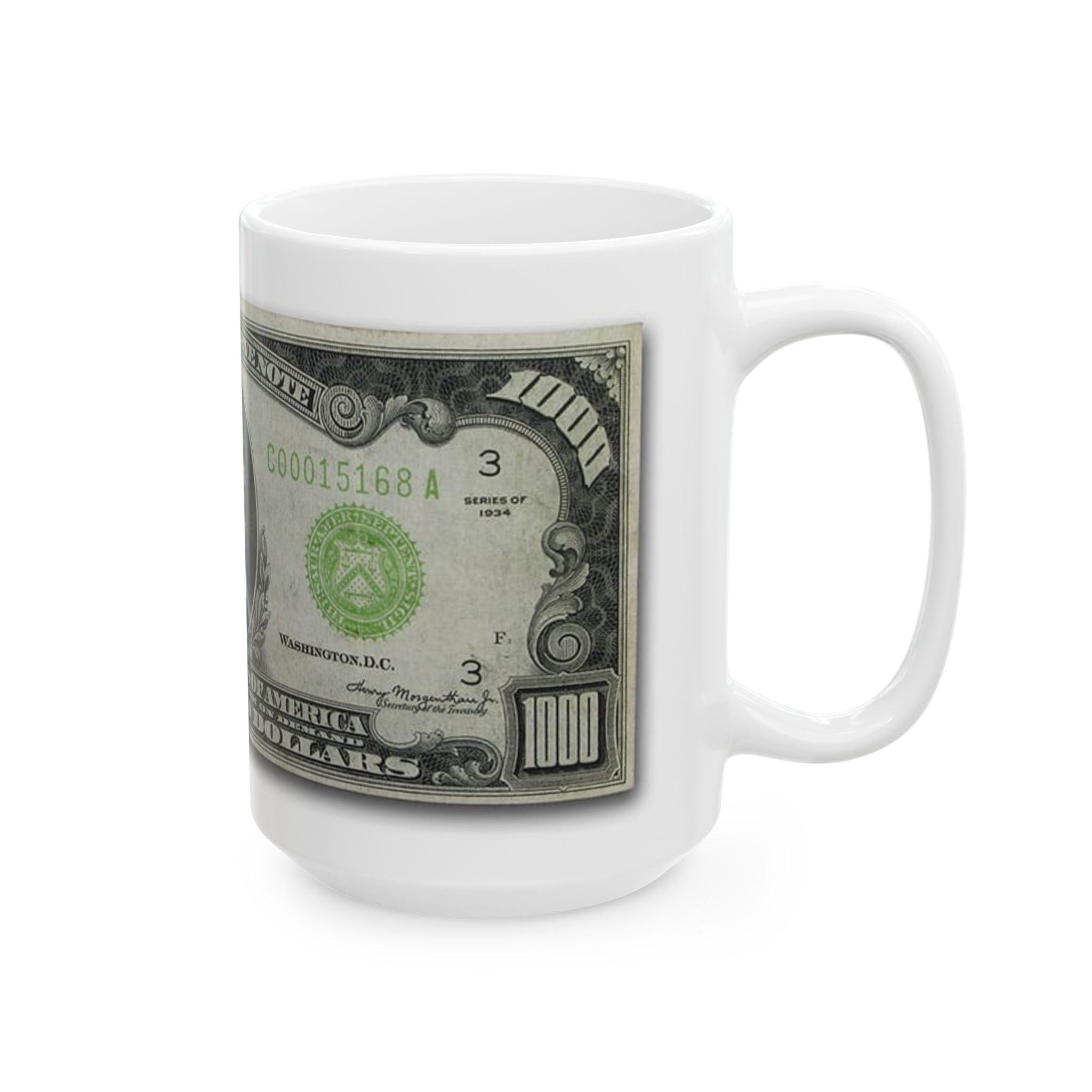 Vintage $1000 Federal Reserve Note Ceramic Mug — Retro Banknote Coffee Cup (11oz/15oz)