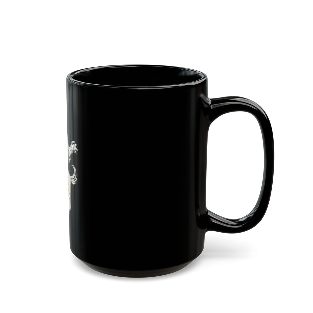 Regal Lion Crest Black Mug – Crowned Lion with Sun Shield, Medieval Heraldry Coffee Cup