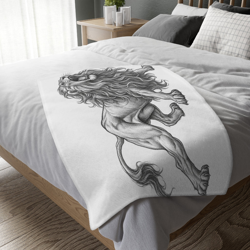 Lion Illustration Microfiber Blanket — Roaring Vintage Sketch Design