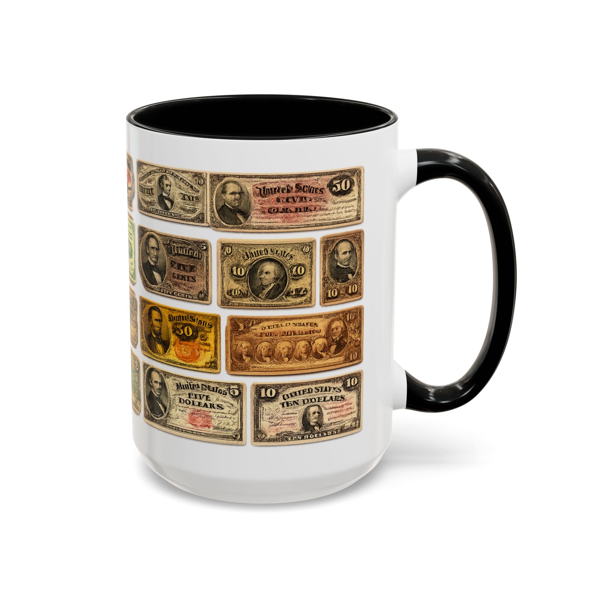 Vintage US Fractional Currency Coffee Mug – Retro Banknote Accent Mug (11/15 oz)