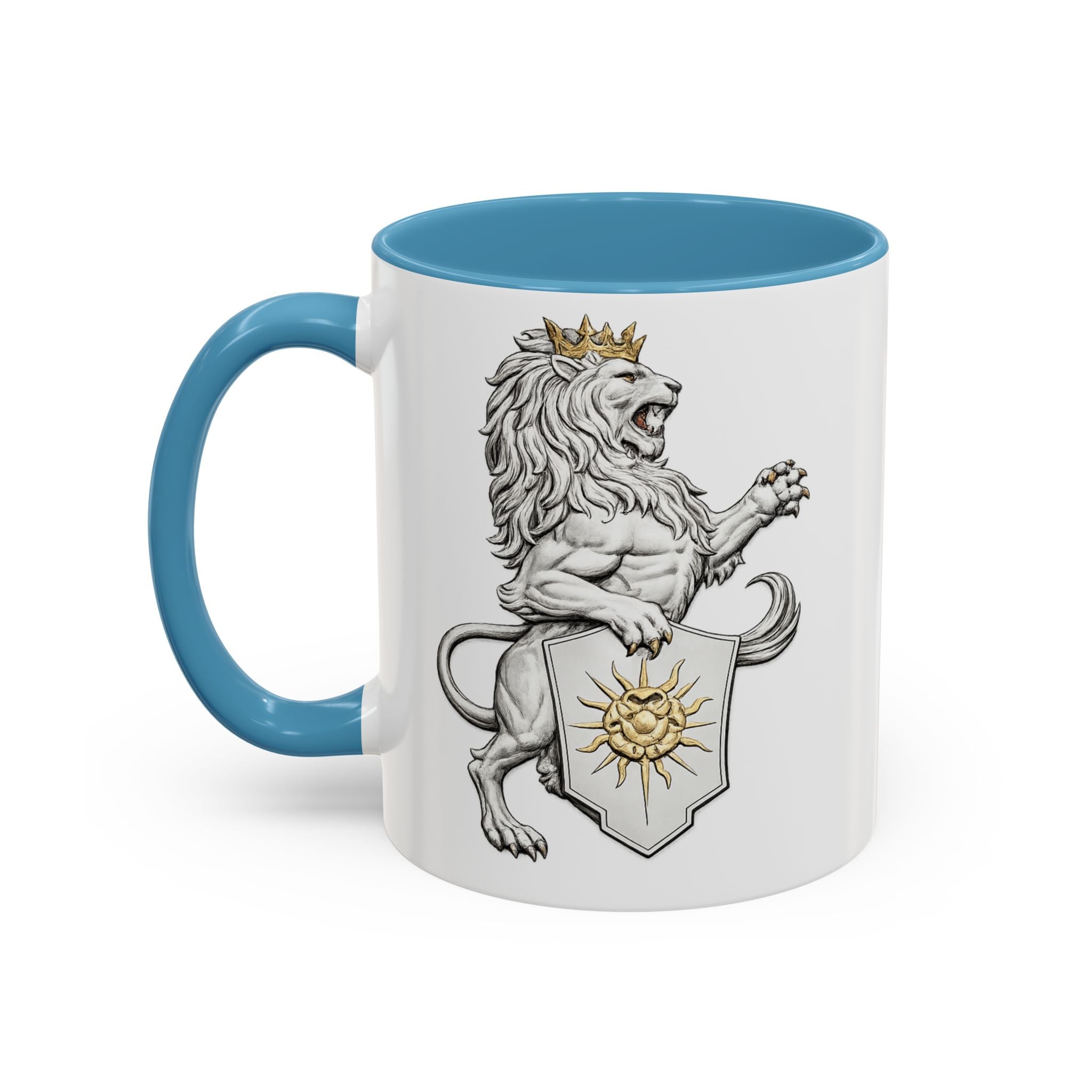 Royal Lion Crest Coffee Mug — Heraldic Crowned Lion Design (11/15oz)