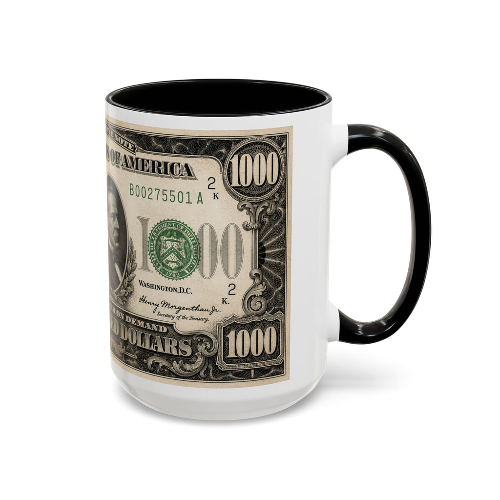Money Print Coffee Mug — Vintage 1000 & 500 Note Accent Mug