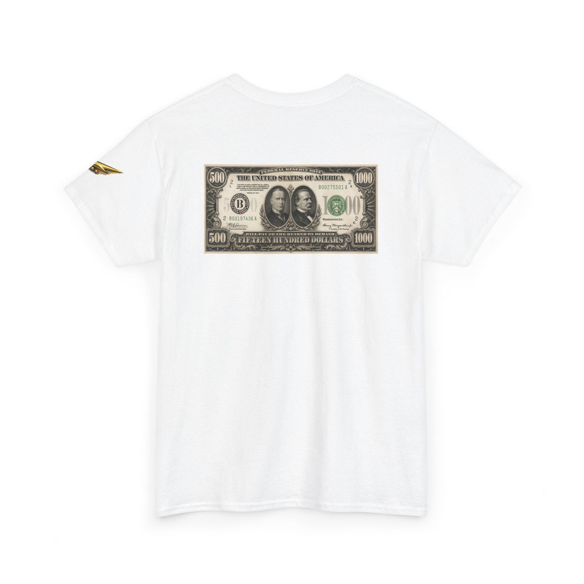 Money Graphic Tee — Vintage 1000/500 Bill Back Print Casual T‑Shirt