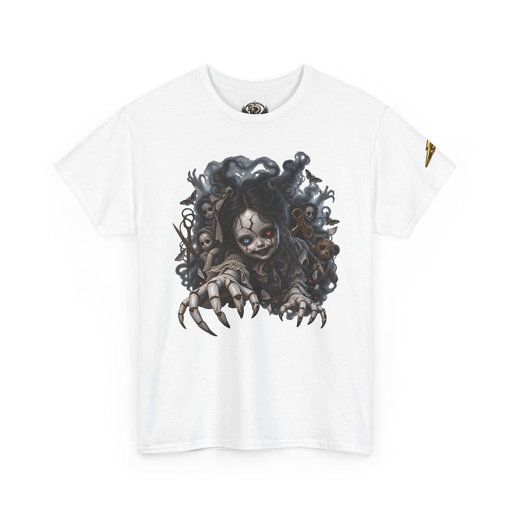 Creepy Claw Doll Graphic Tee — Dark Horror Monster Shirt