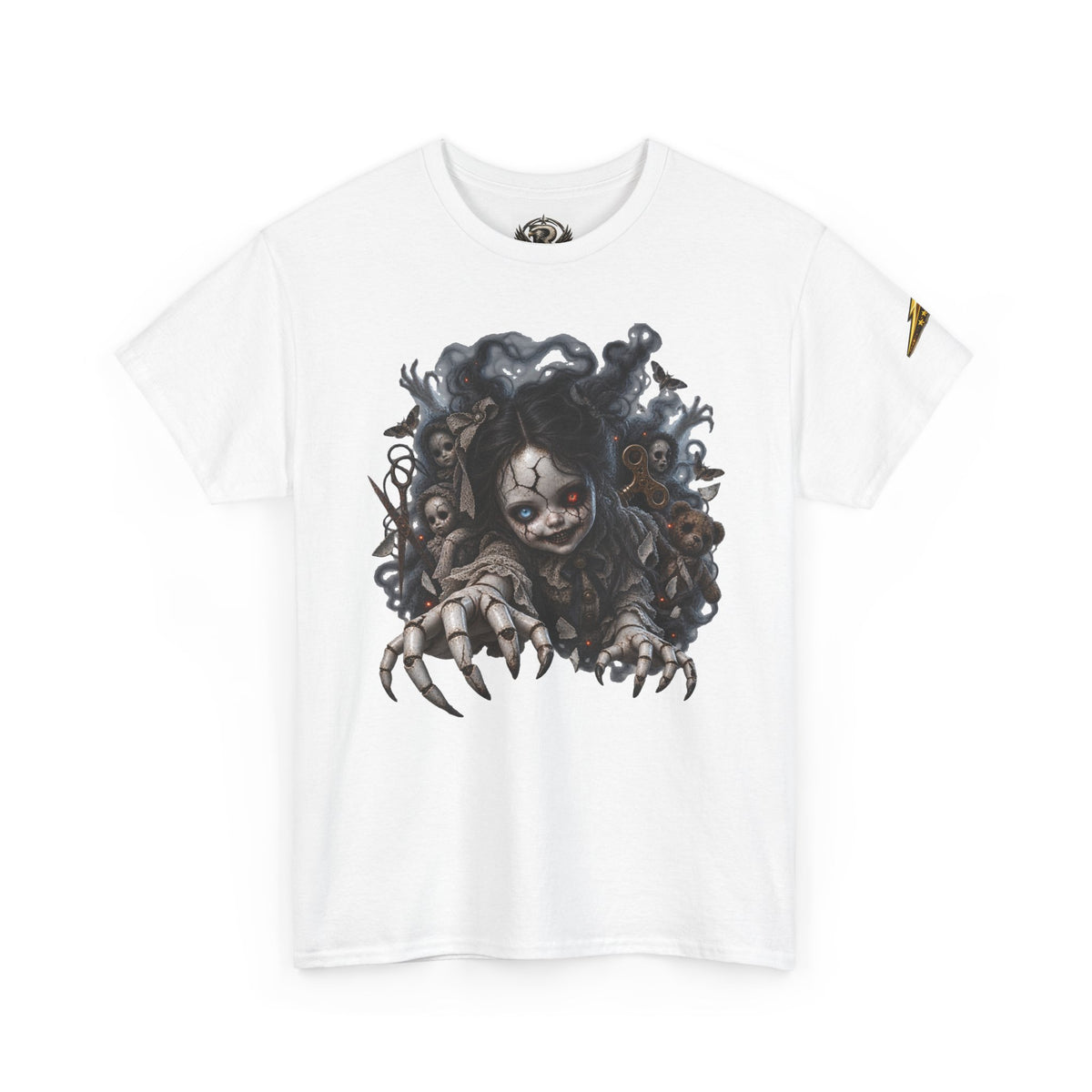 Creepy Claw Doll Graphic Tee — Dark Horror Monster Shirt
