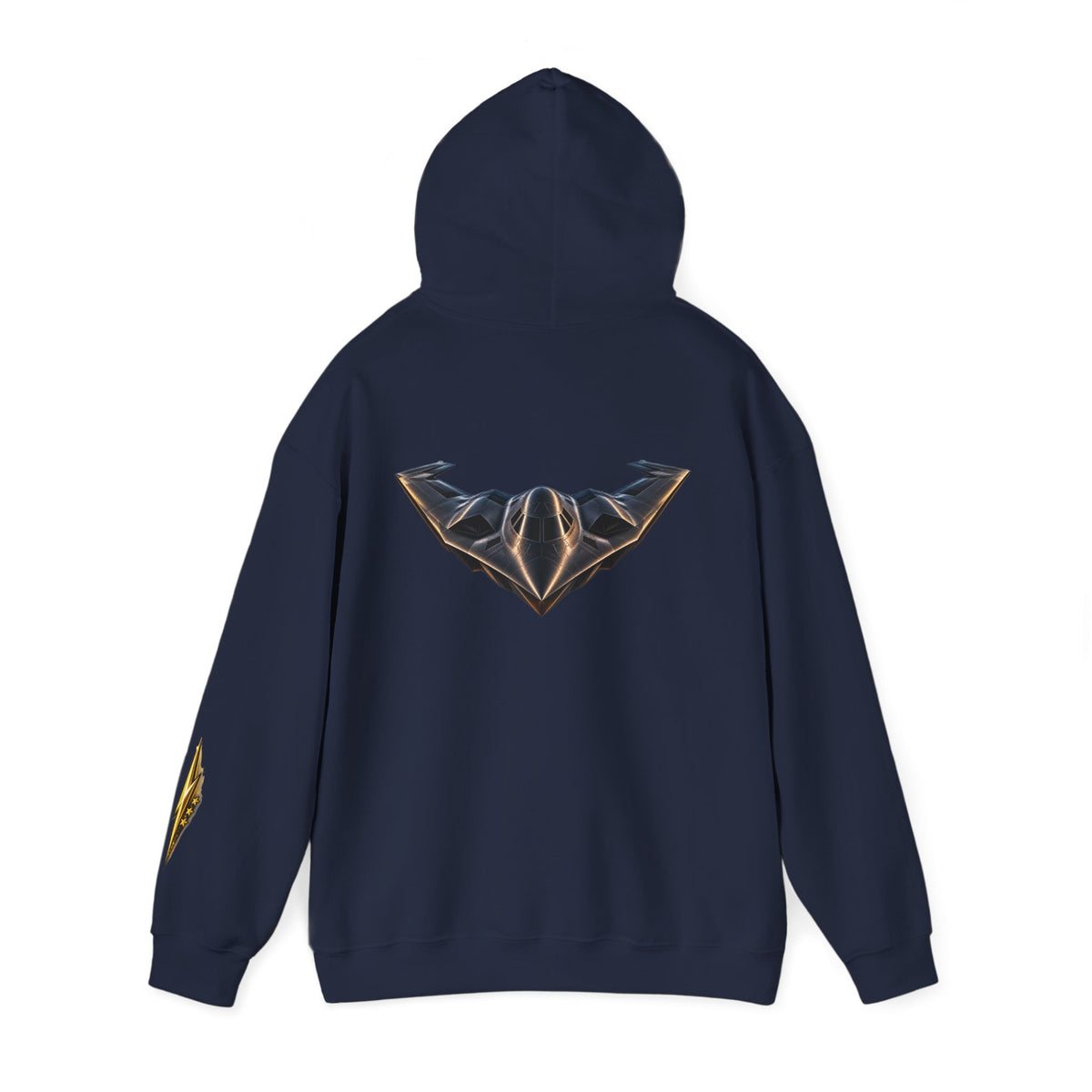 Emblem Armor Hoodie — Black Metallic Crest Back Jet Graphic Hoodie
