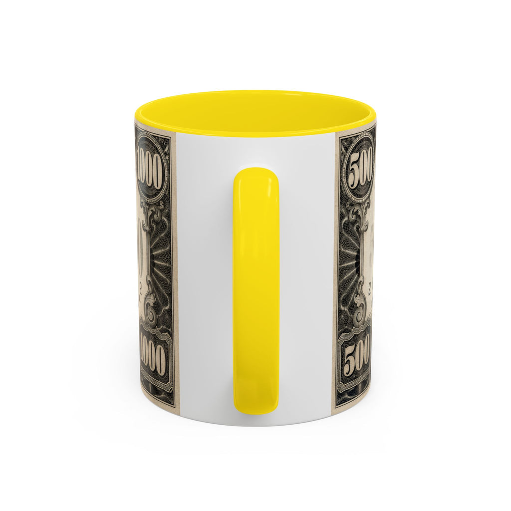 Money Print Coffee Mug — Vintage 1000 & 500 Note Accent Mug
