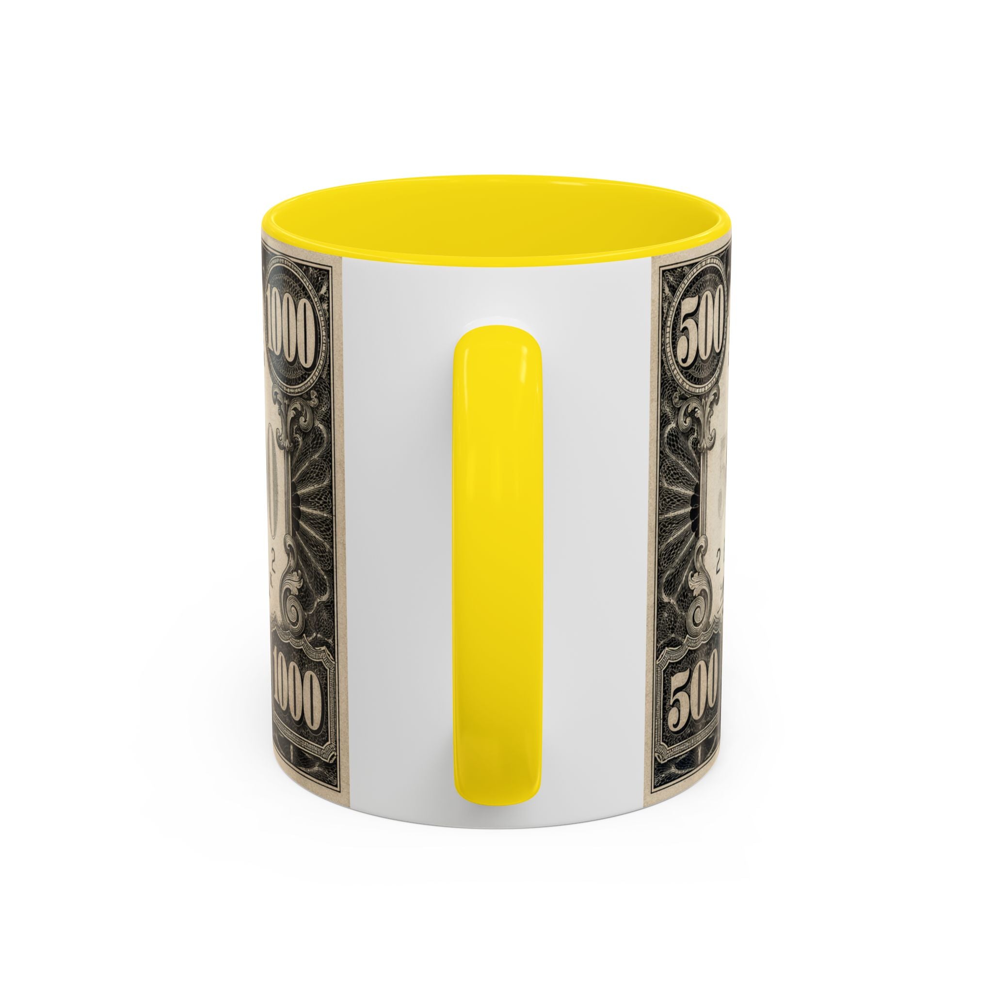 Money Print Coffee Mug — Vintage 1000 & 500 Note Accent Mug