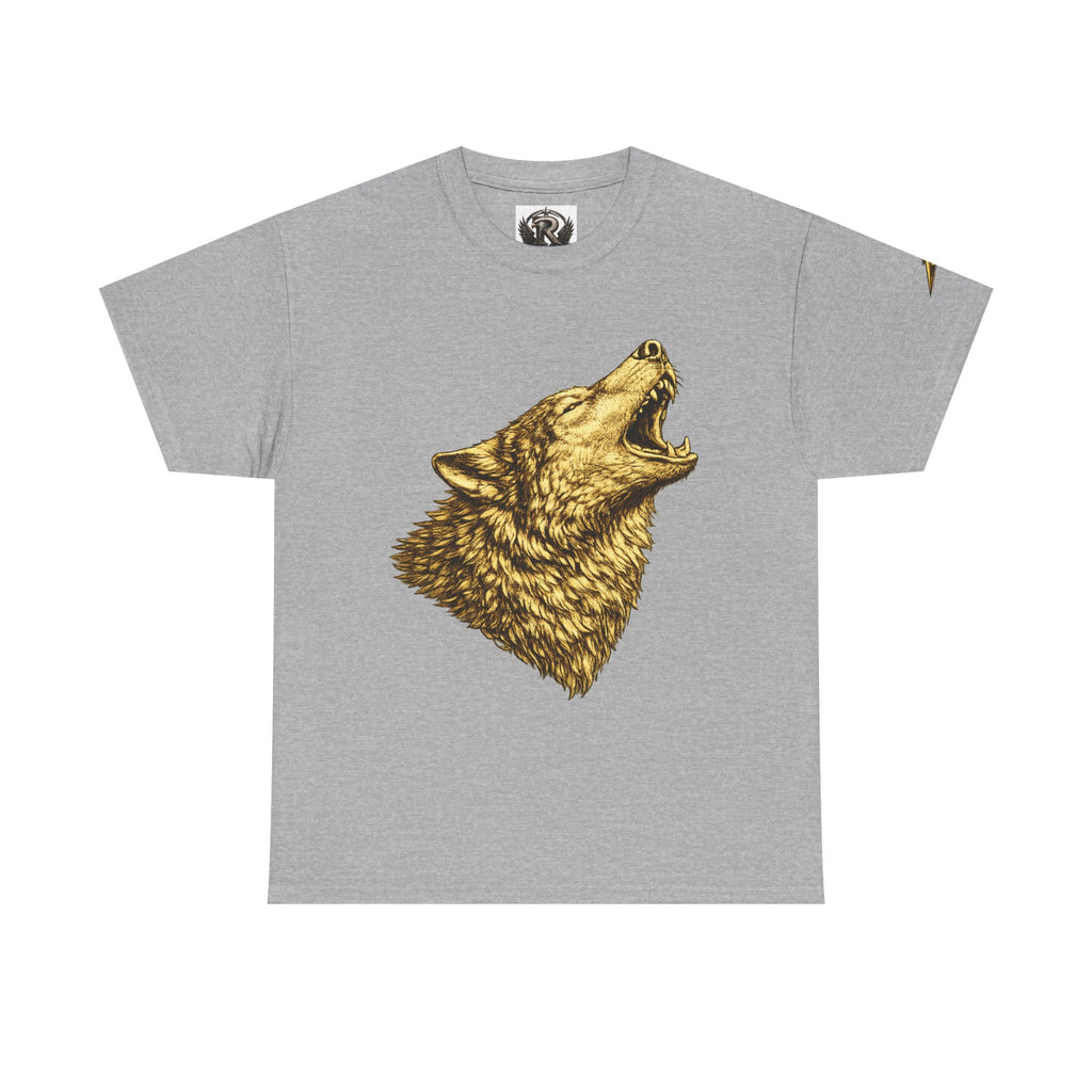Howling Wolf Graphic Tee — Gold Wolf Head T-Shirt