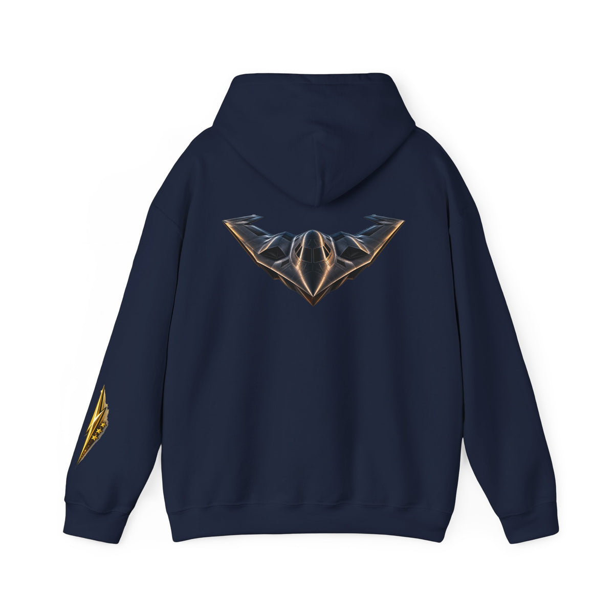 Emblem Armor Hoodie — Black Metallic Crest Back Jet Graphic Hoodie