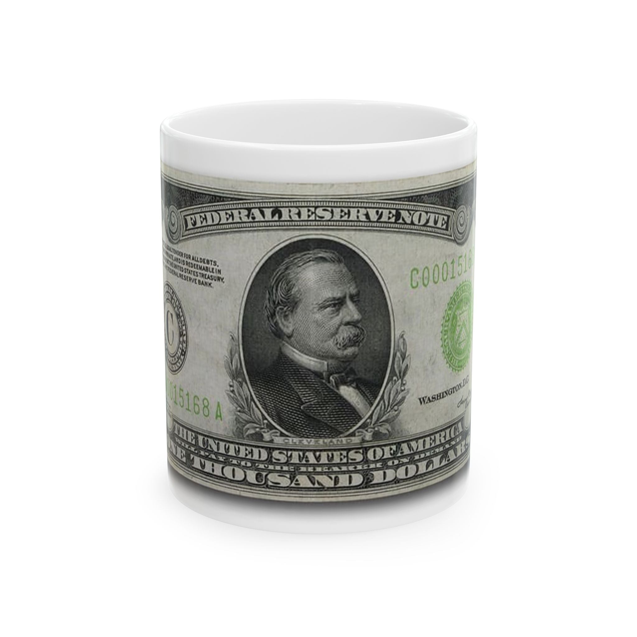 Vintage $1000 Federal Reserve Note Ceramic Mug — Retro Banknote Coffee Cup (11oz/15oz)