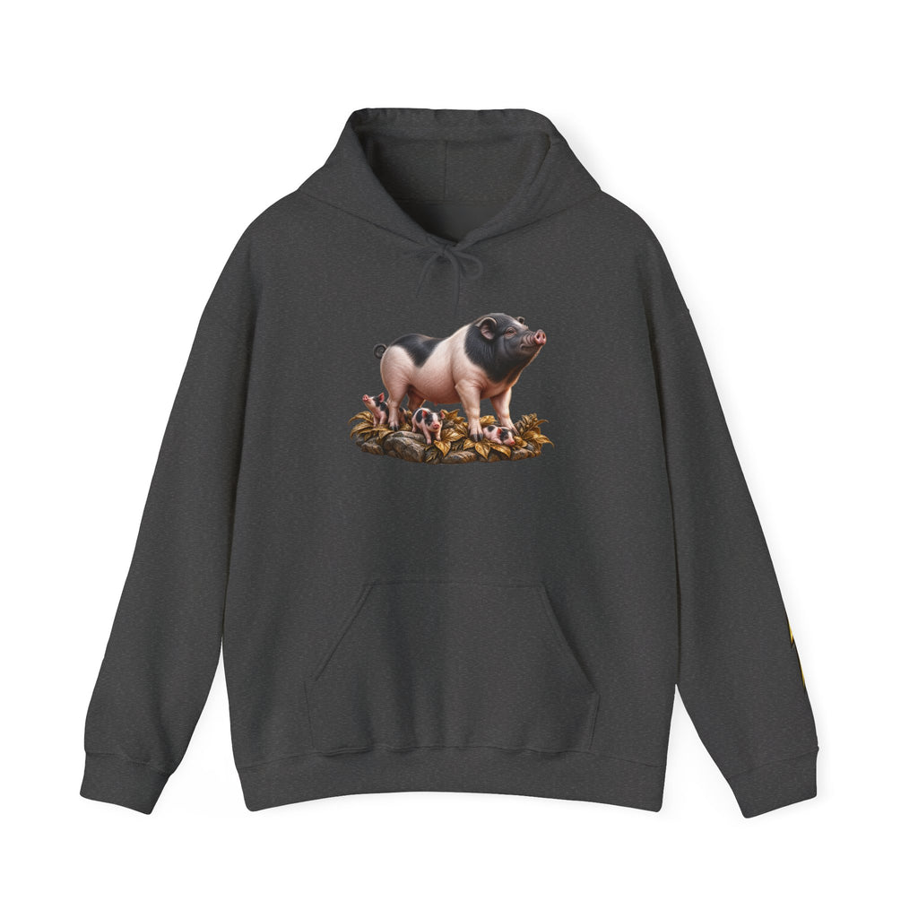 Pig Illustration Hoodie – Farmyard Black & Pink Pig Graphic Pullover