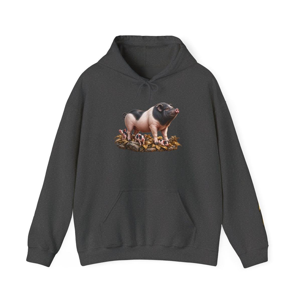 Pig Illustration Hoodie – Farmyard Black & Pink Pig Graphic Pullover