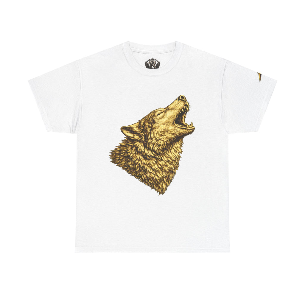 Howling Wolf Graphic Tee — Gold Wolf Head T-Shirt