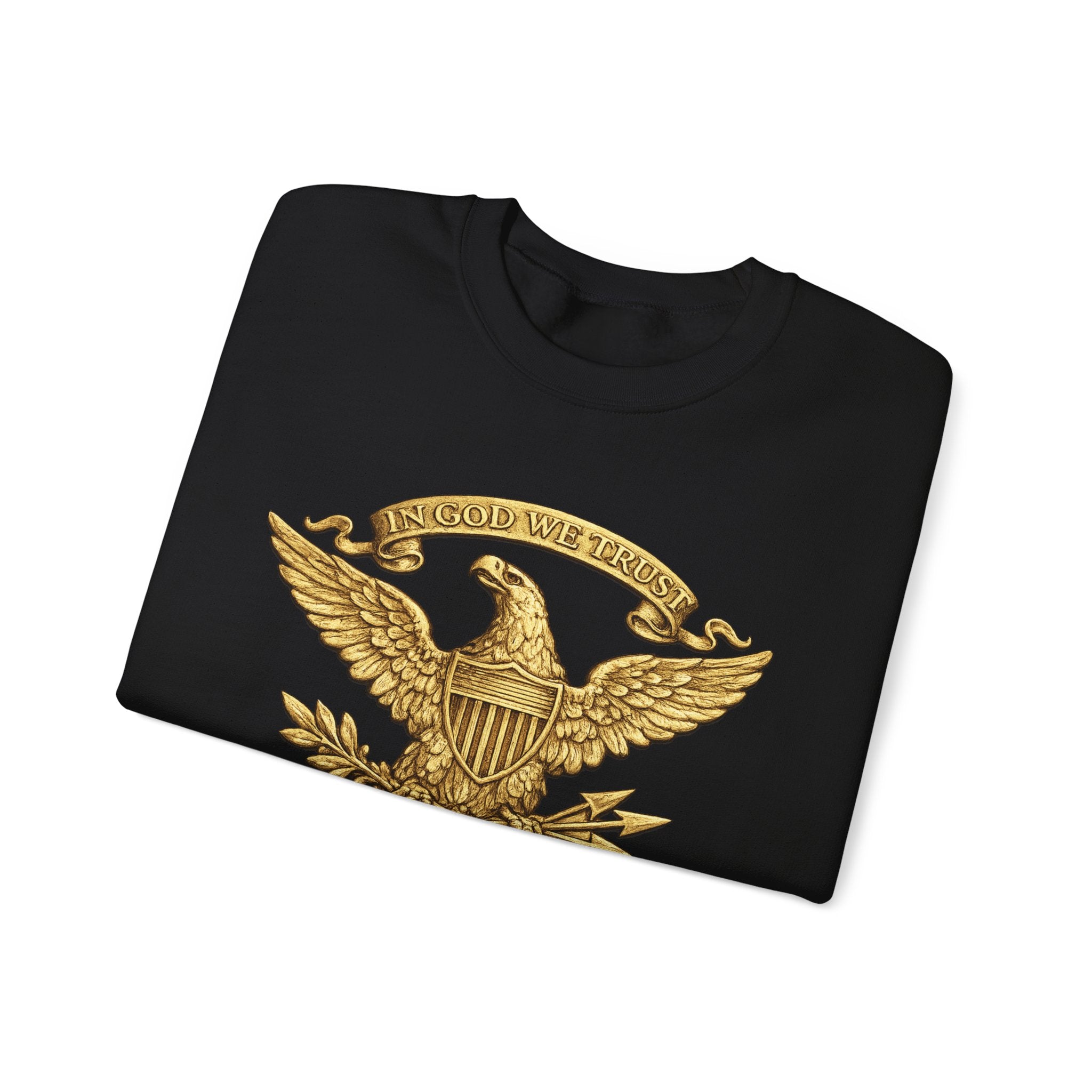 Gold Eagle Emblem Sweatshirt — ‘About We Trust’ Vintage Patriotic Crewneck