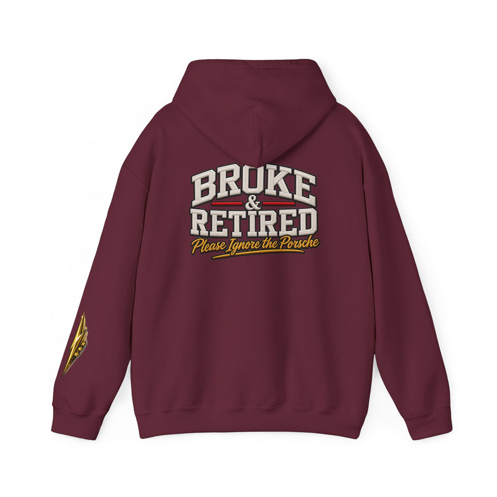 Broke & Retired Hoodie — 'Please Ignore the Pockets' Graphic Sweatshirt