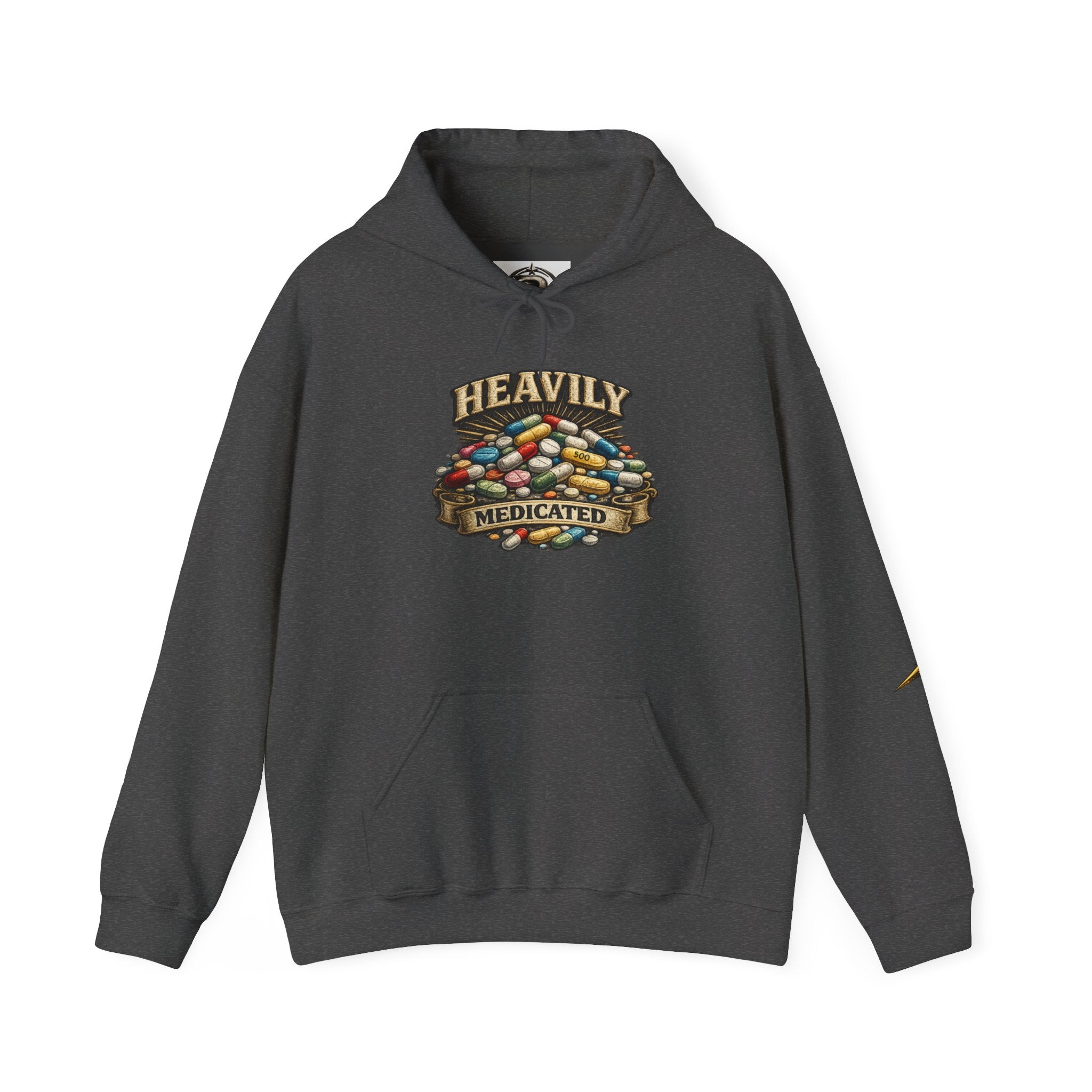 Heavily Medicated Hoodie — 'Heavily Medicated' Pill Pile Graphic Pullover