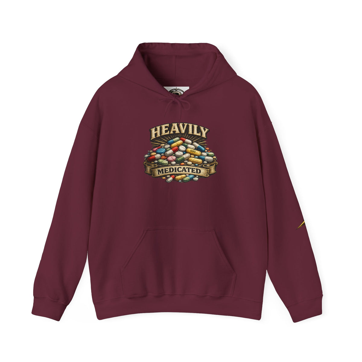 Heavily Medicated Hoodie — 'Heavily Medicated' Pill Pile Graphic Pullover