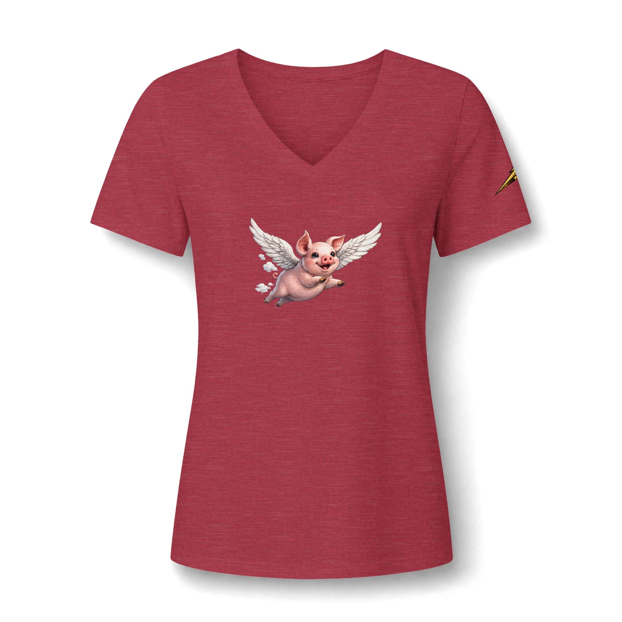 Women's V-Neck Tee — Flying Pig Angel Graphic
