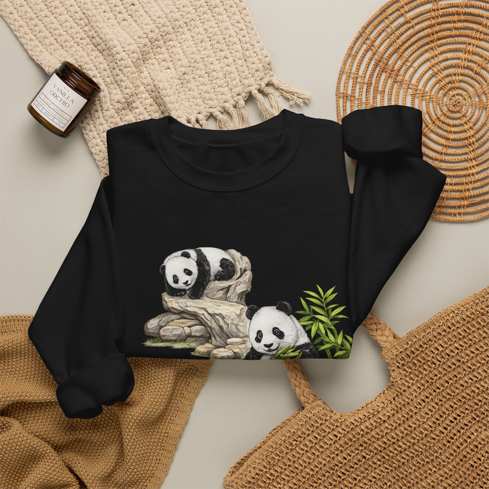 Panda Family Crewneck Sweatshirt — Cute Bamboo Bears Graphic