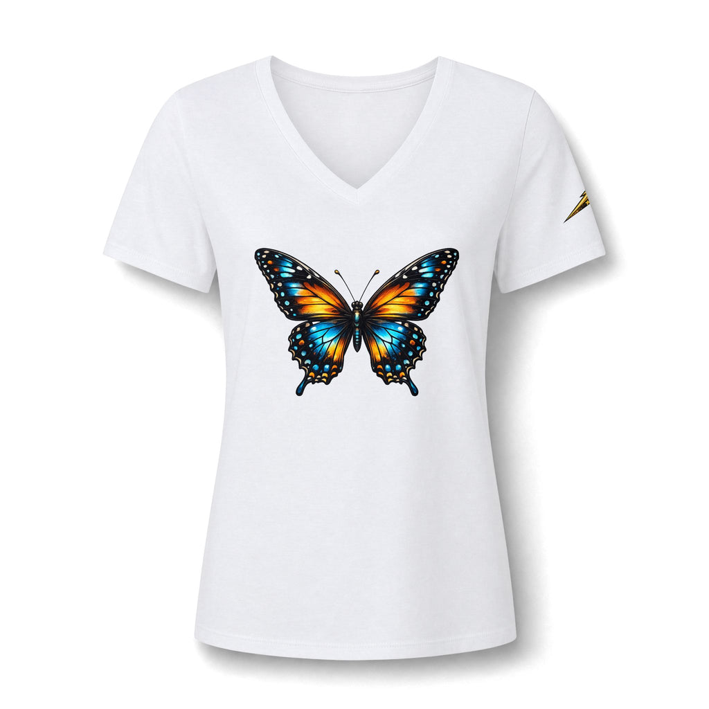 Butterfly V-Neck Tee — Colorful Monarch Graphic Women's T-Shirt