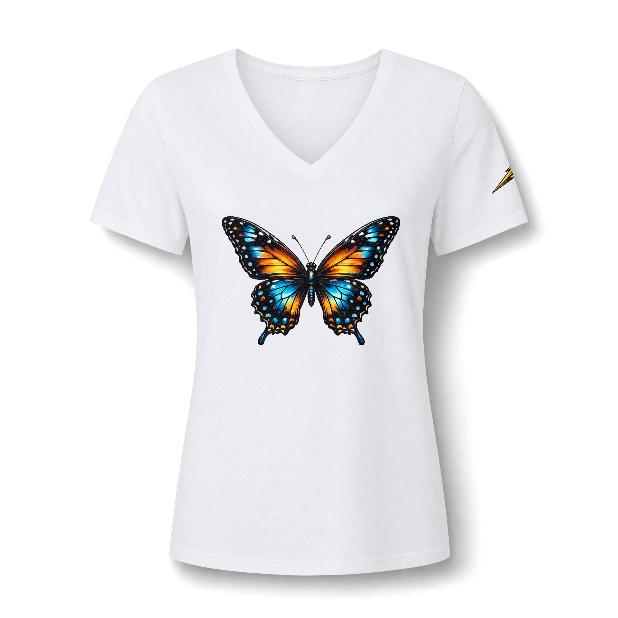 Butterfly V-Neck Tee — Colorful Monarch Graphic Women's T-Shirt