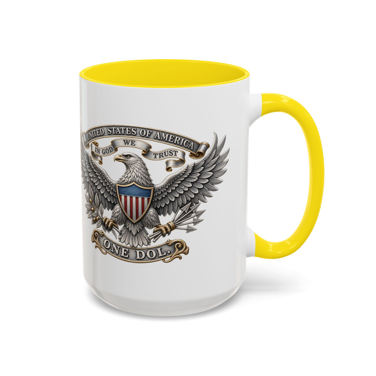 Eagle Shield Accent Coffee Mug — Patriotic "In God We Trust" Design