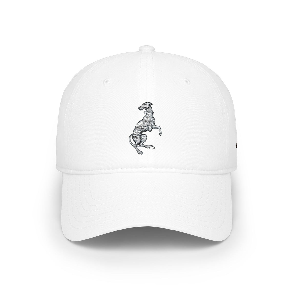 Silver Prancing Greyhound Embroidery — Low Profile Baseball Cap