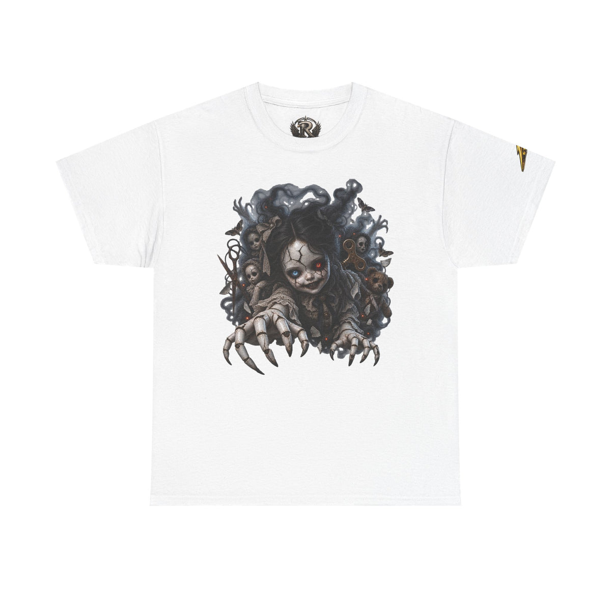 Creepy Claw Doll Graphic Tee — Dark Horror Monster Shirt