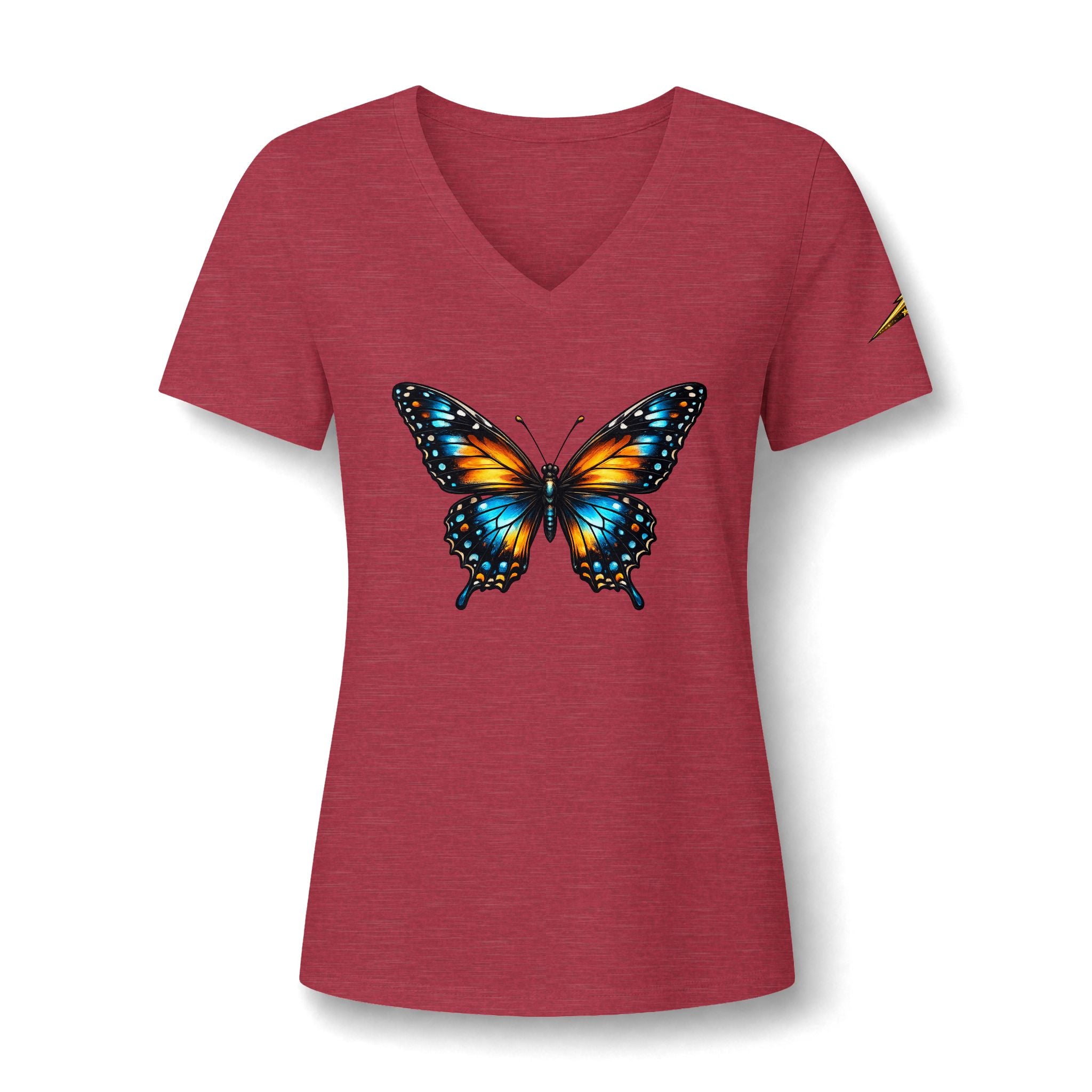 Butterfly V-Neck Tee — Colorful Monarch Graphic Women's T-Shirt