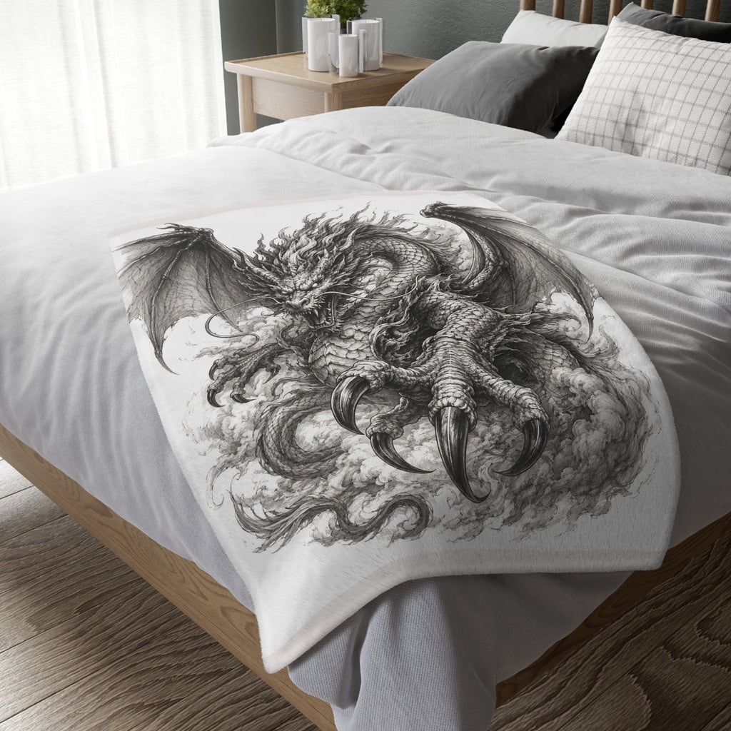 Dragon Claw Velveteen Blanket – Black Ink Fantasy Microfiber Throw