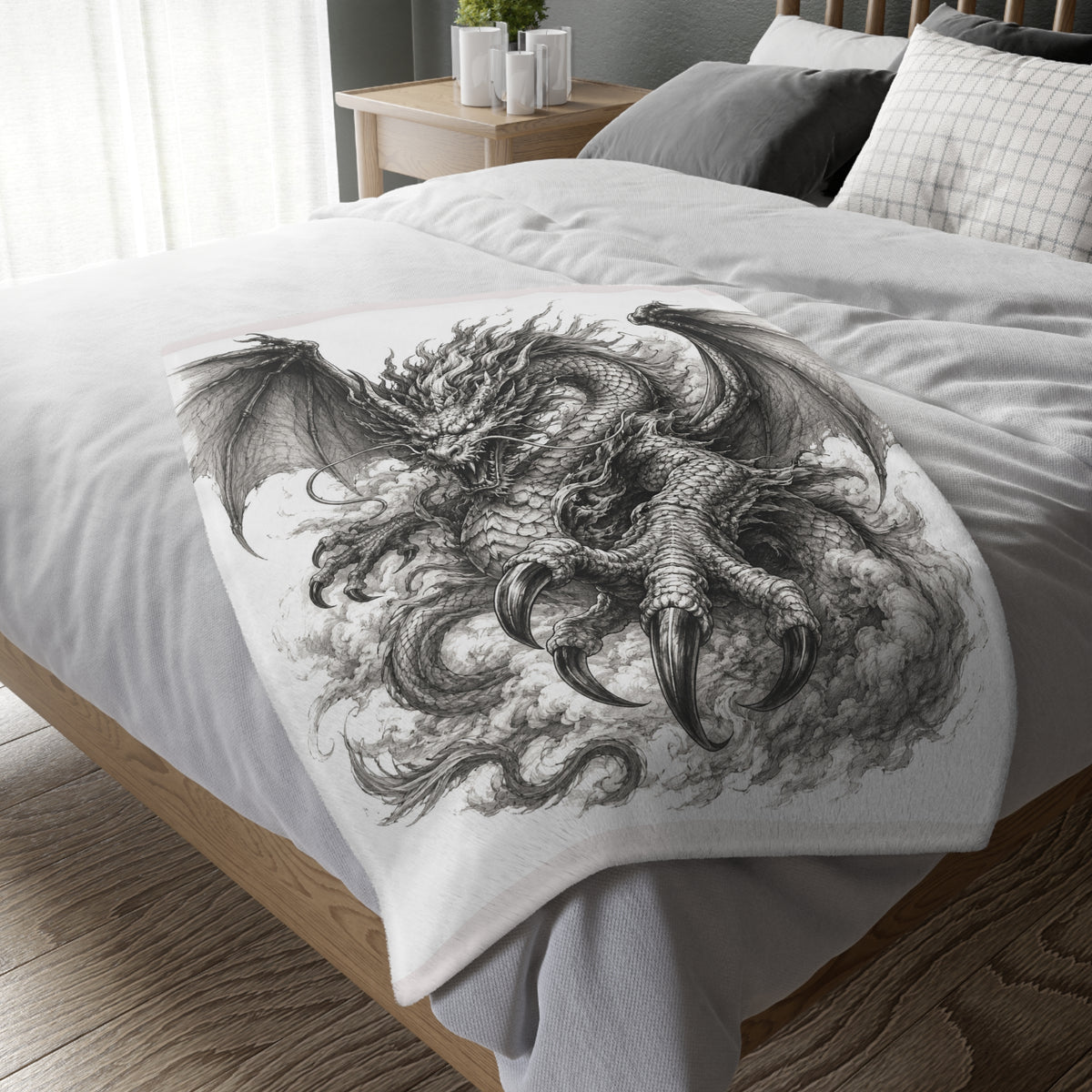 Dragon Claw Velveteen Blanket – Black Ink Fantasy Microfiber Throw