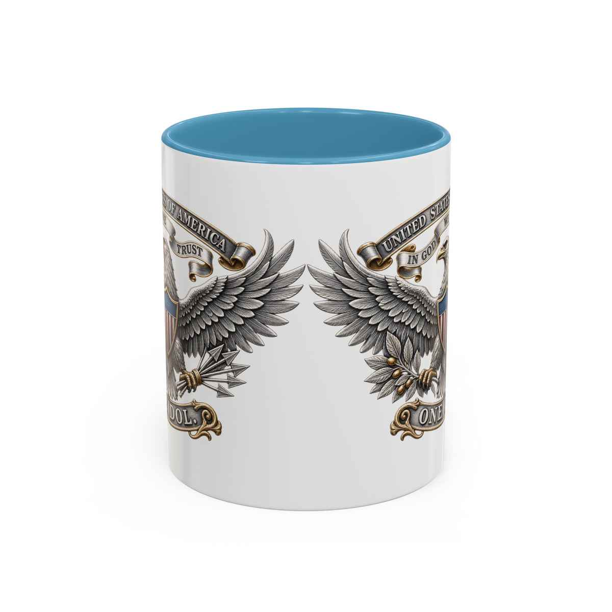 Eagle Shield Accent Coffee Mug — Patriotic "In God We Trust" Design