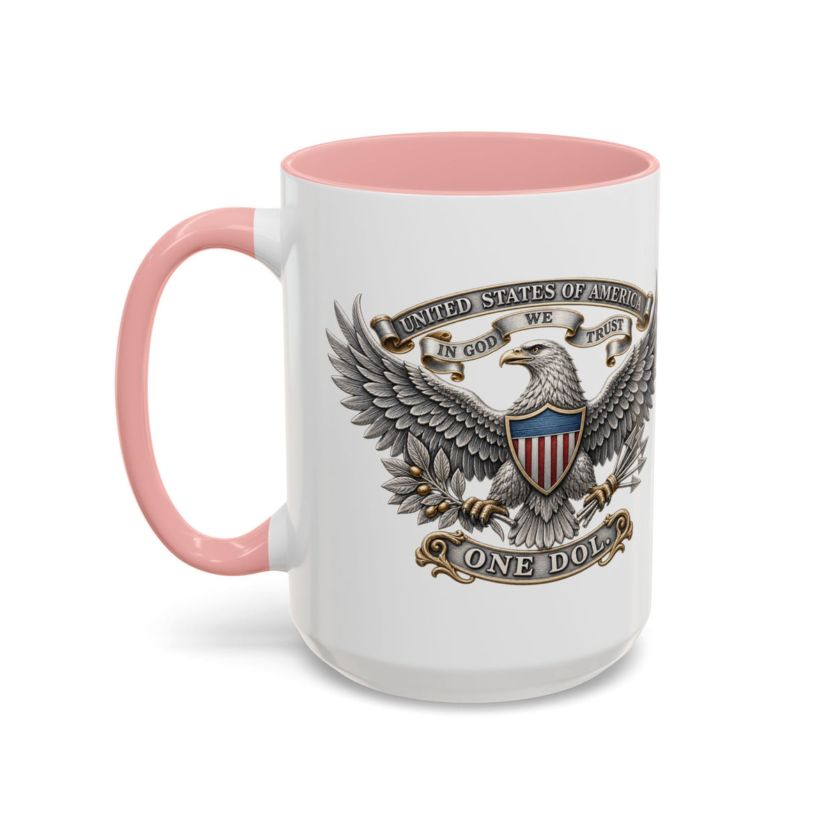 Eagle Shield Accent Coffee Mug — Patriotic "In God We Trust" Design