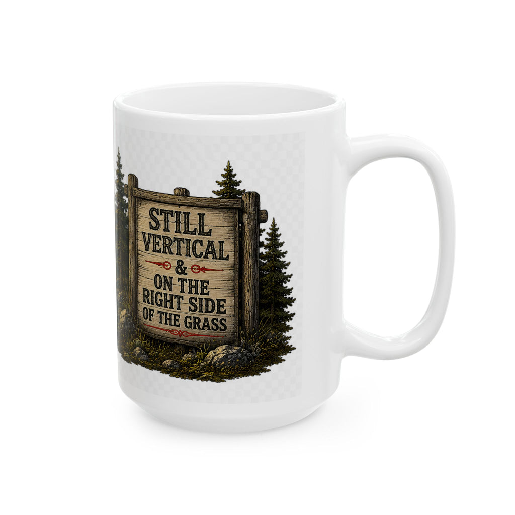 Sunrise Wilderness Ceramic Mug — Scenic Mountains & 'Seek Adventure' Sign (11oz, 15oz)