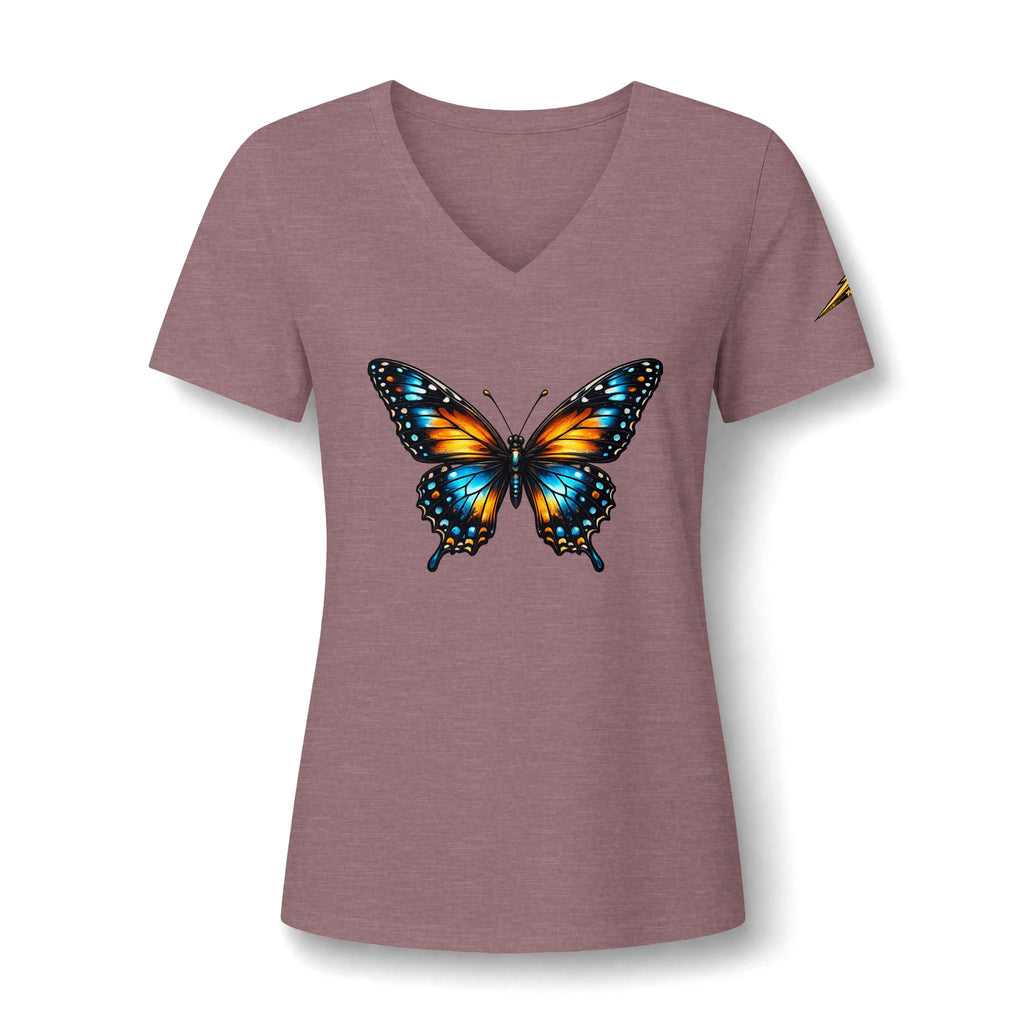 Butterfly V-Neck Tee — Colorful Monarch Graphic Women's T-Shirt