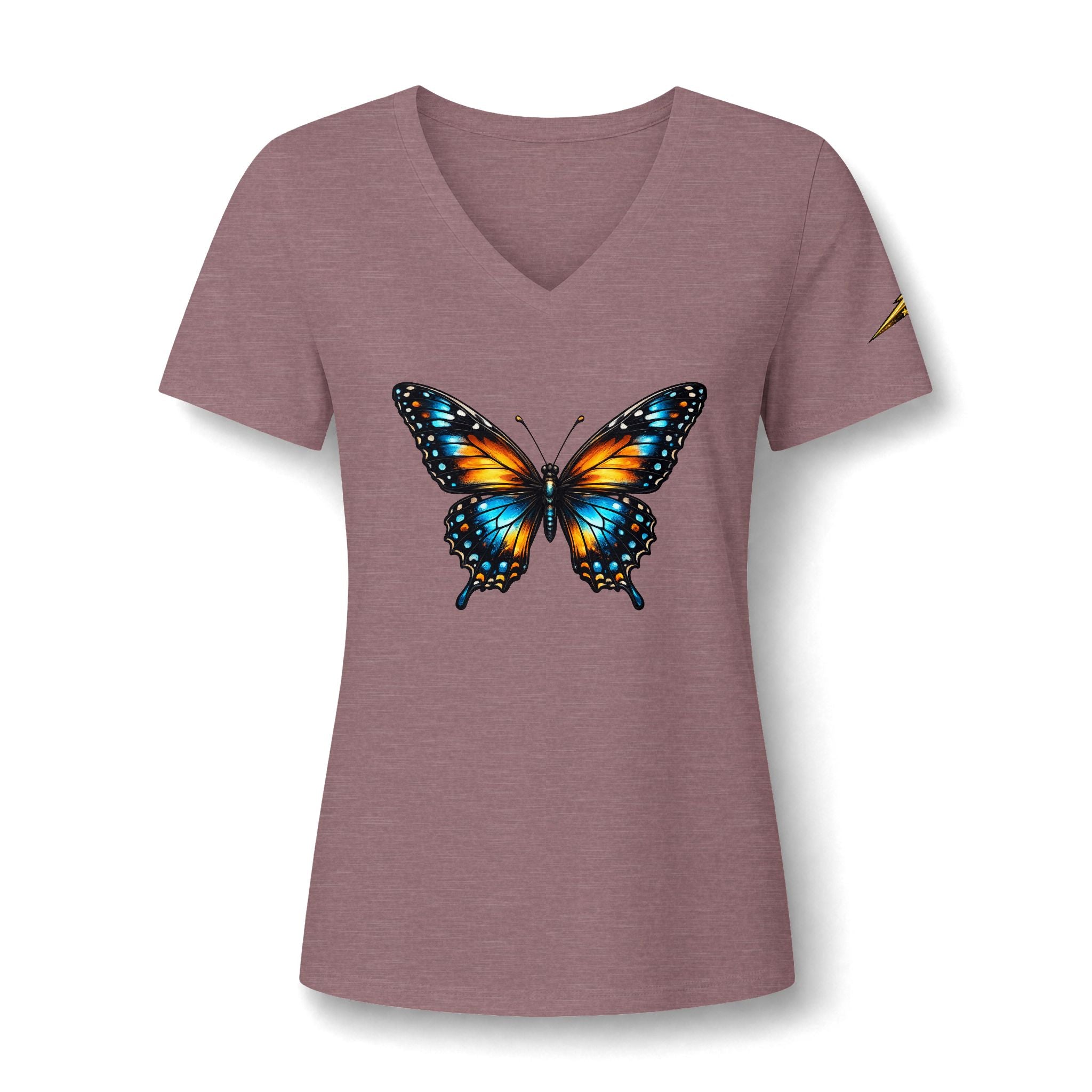 Butterfly V-Neck Tee — Colorful Monarch Graphic Women's T-Shirt