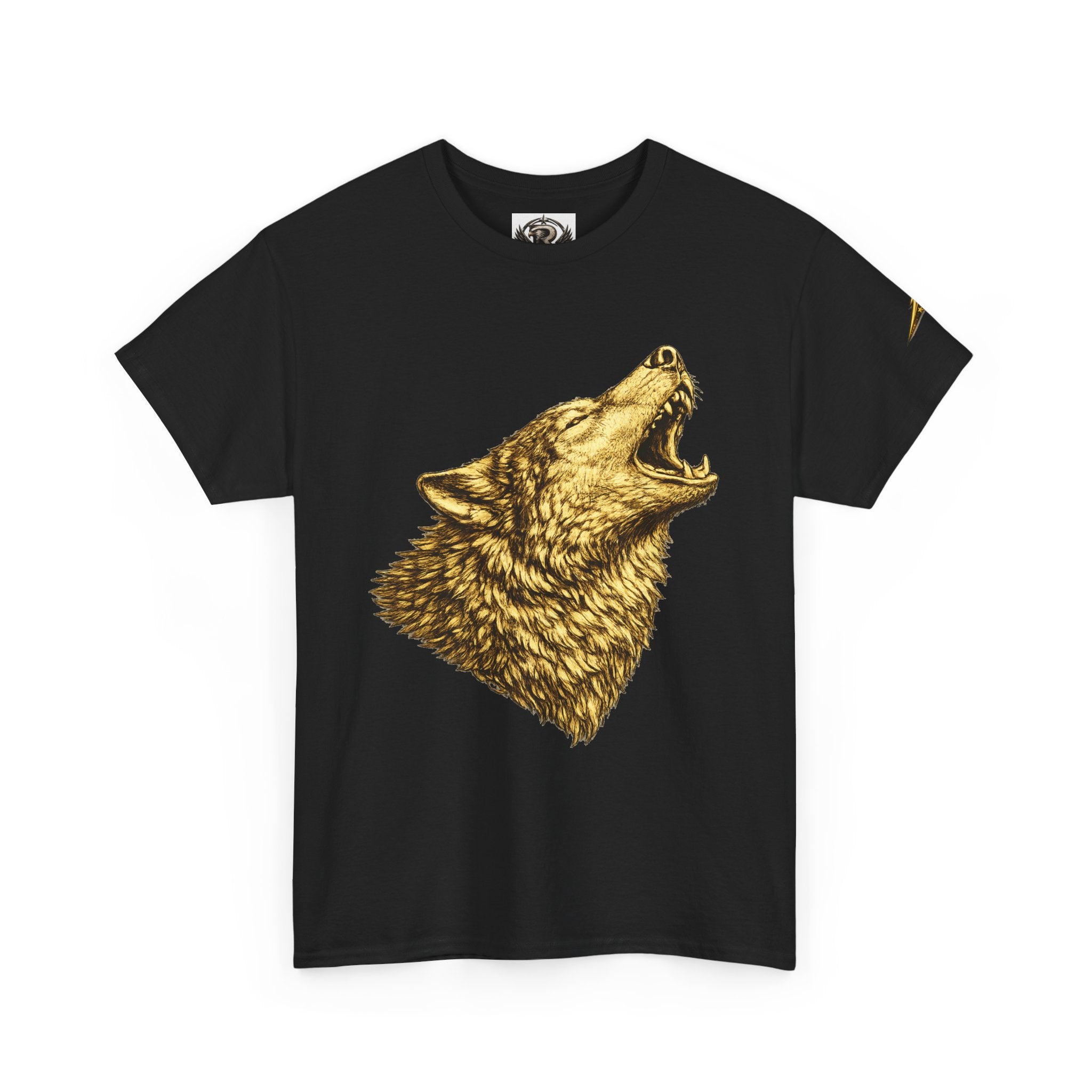 Howling Wolf Graphic Tee — Gold Wolf Head T-Shirt