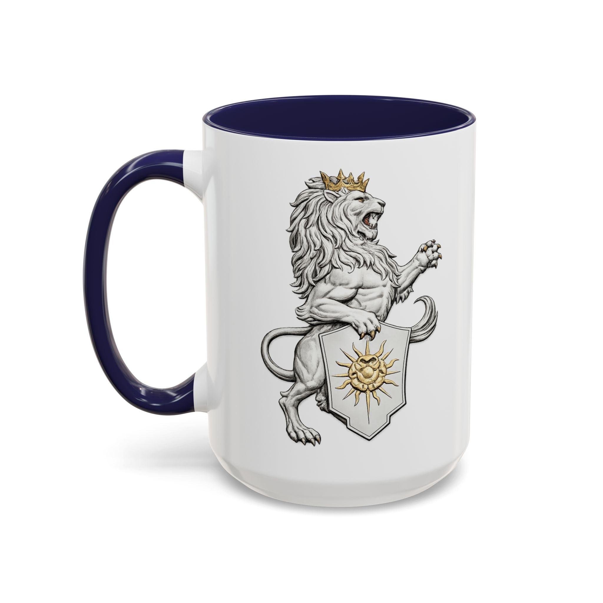 Royal Lion Crest Coffee Mug — Heraldic Crowned Lion Design (11/15oz)