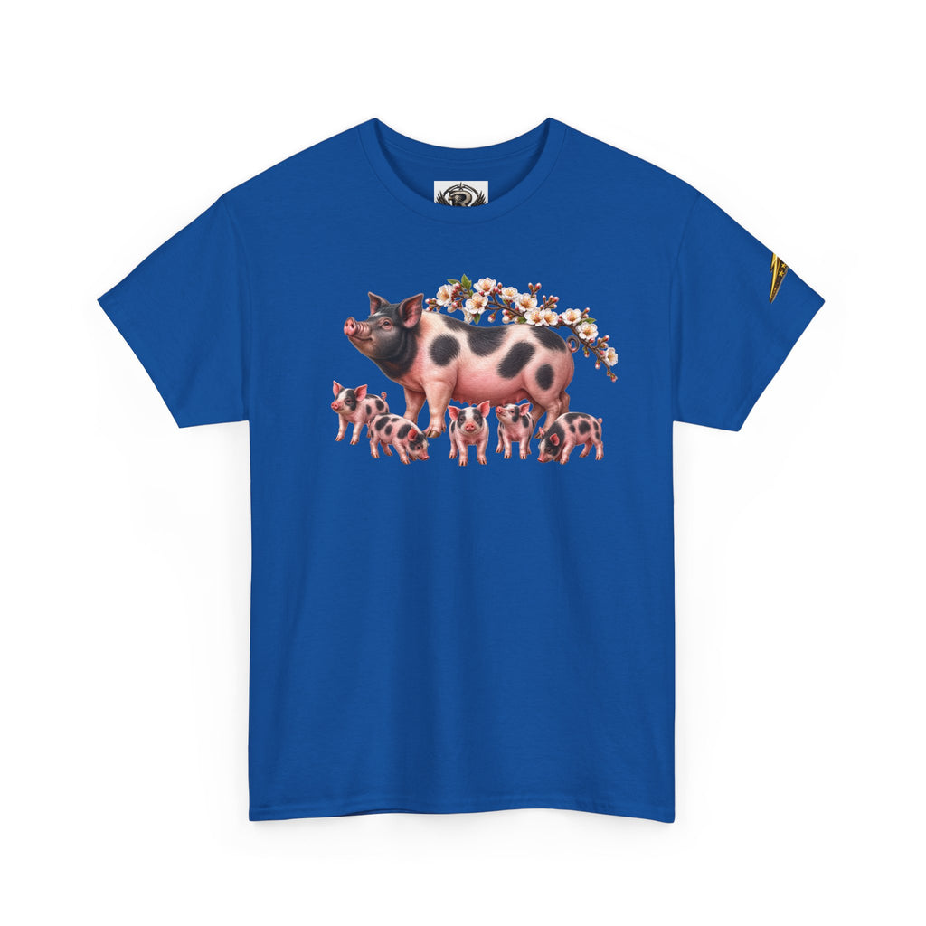 Pig Mama Graphic Tee — Floral Crowned Sow & Piglets Casual T-Shirt