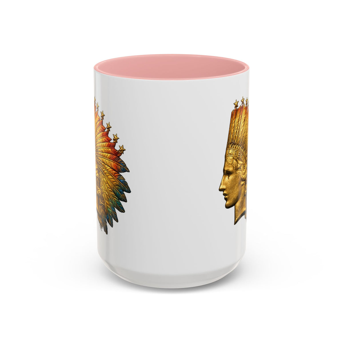 Golden Native Headdress Accent Coffee Mug – Vintage Indian Chief Design (11/15oz)