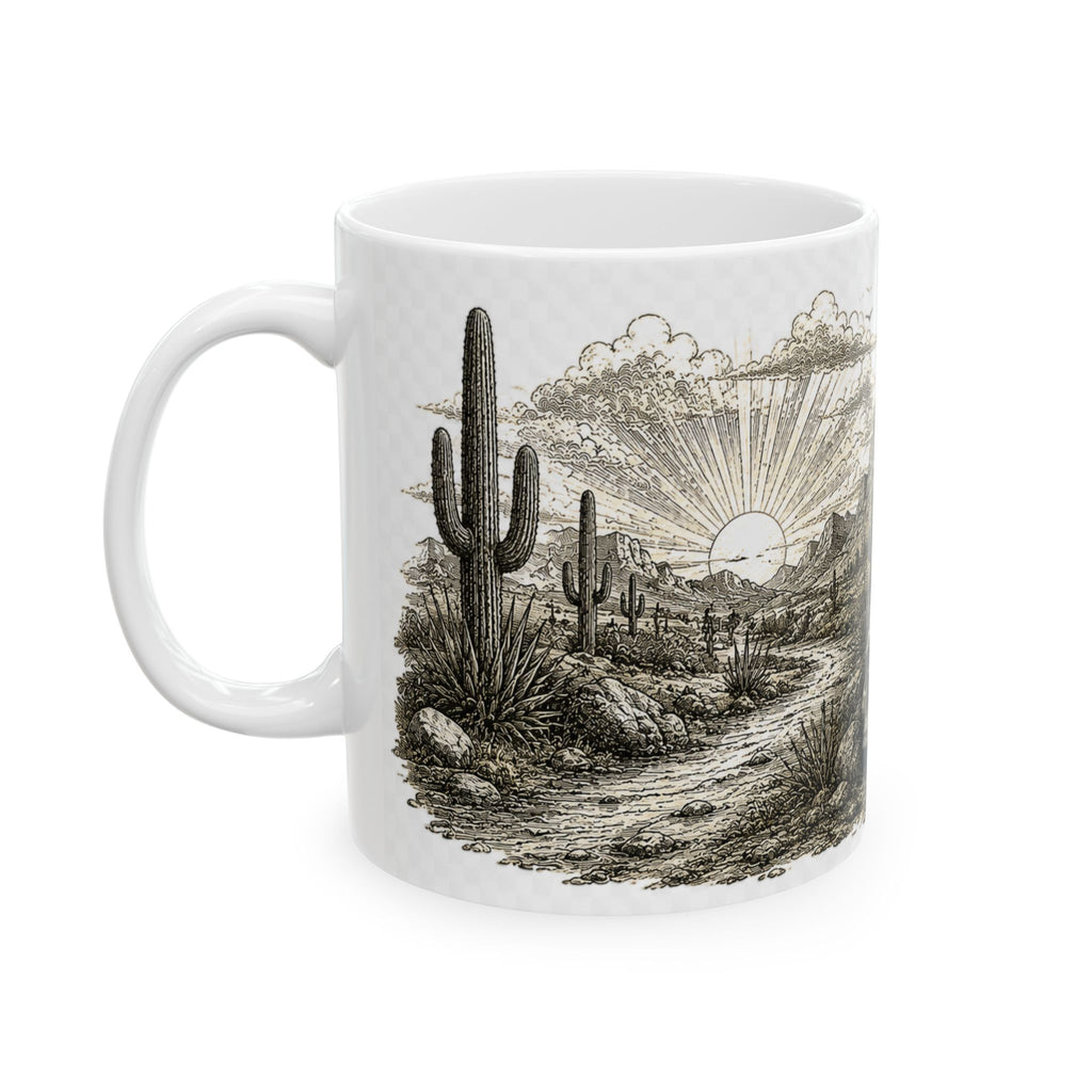 Survived and Still Standing Ceramic Mug — Desert Skull Vintage Coffee Cup (11oz, 15oz)