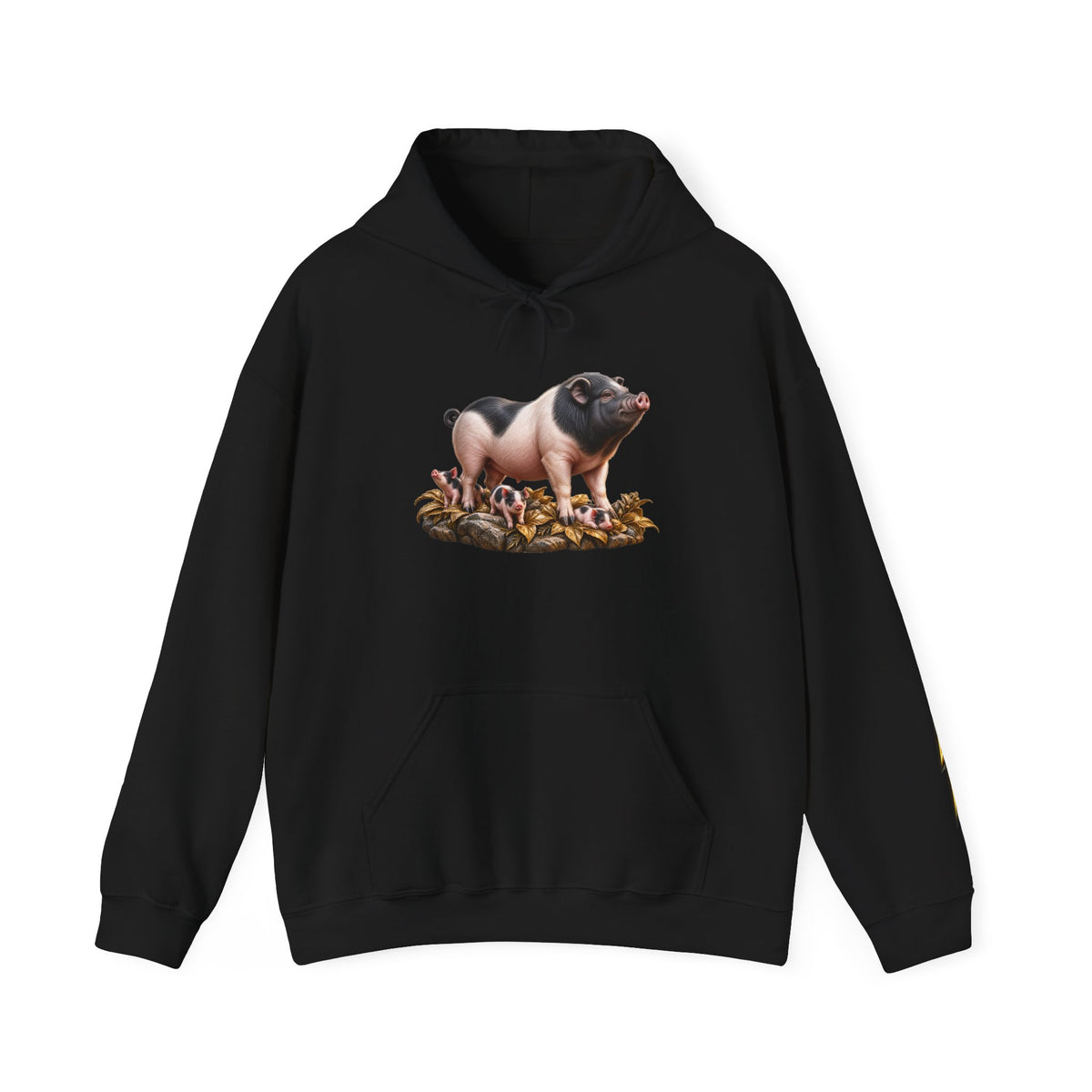 Pig Illustration Hoodie – Farmyard Black & Pink Pig Graphic Pullover