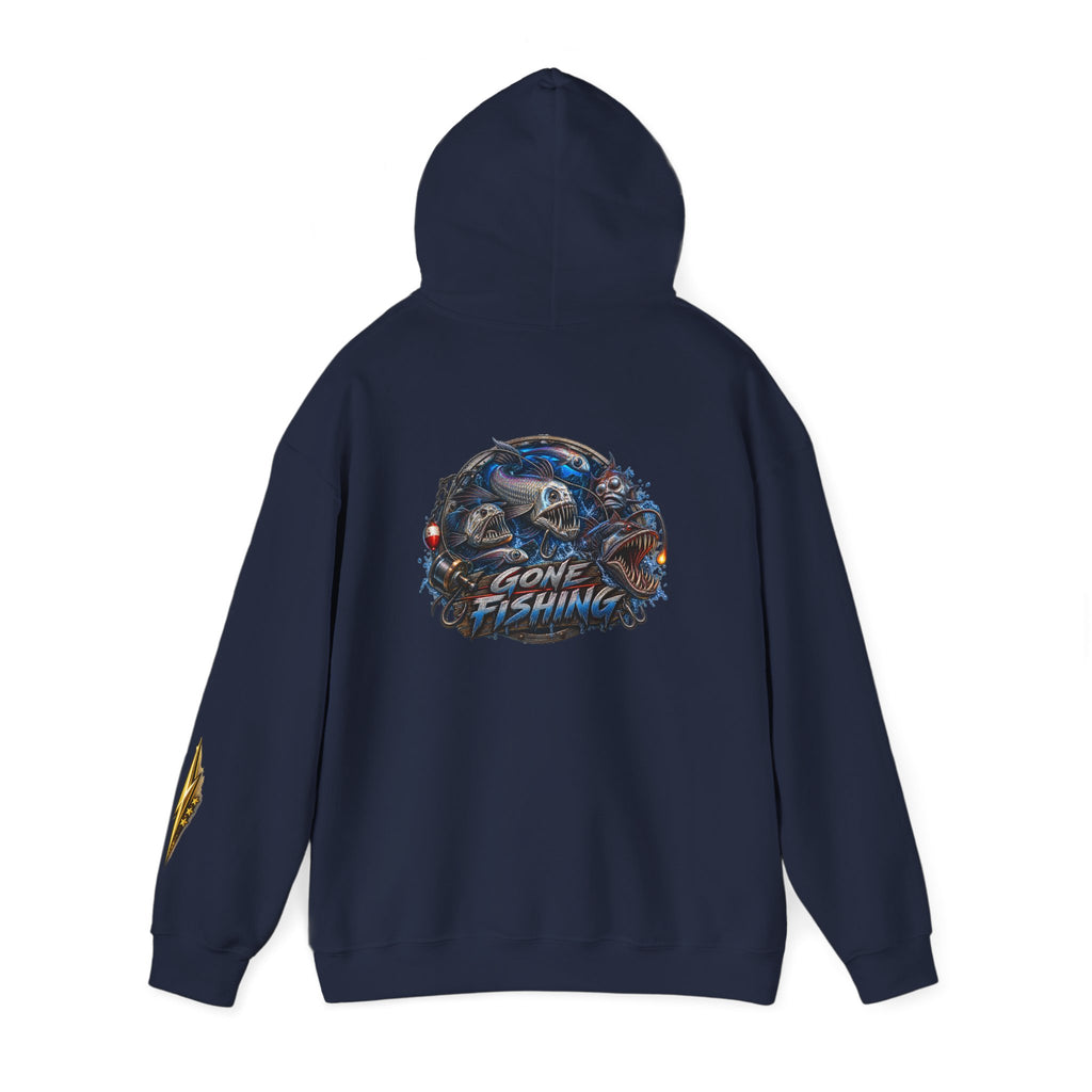 Fishing Skull Hoodie — "Gone Fishing" Graphic Pullover for Anglers