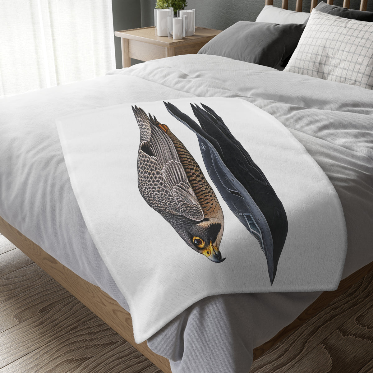 Peregrine Falcon Microfiber Blanket — Two-Sided Velveteen Throw with 'Relentless' Emblem
