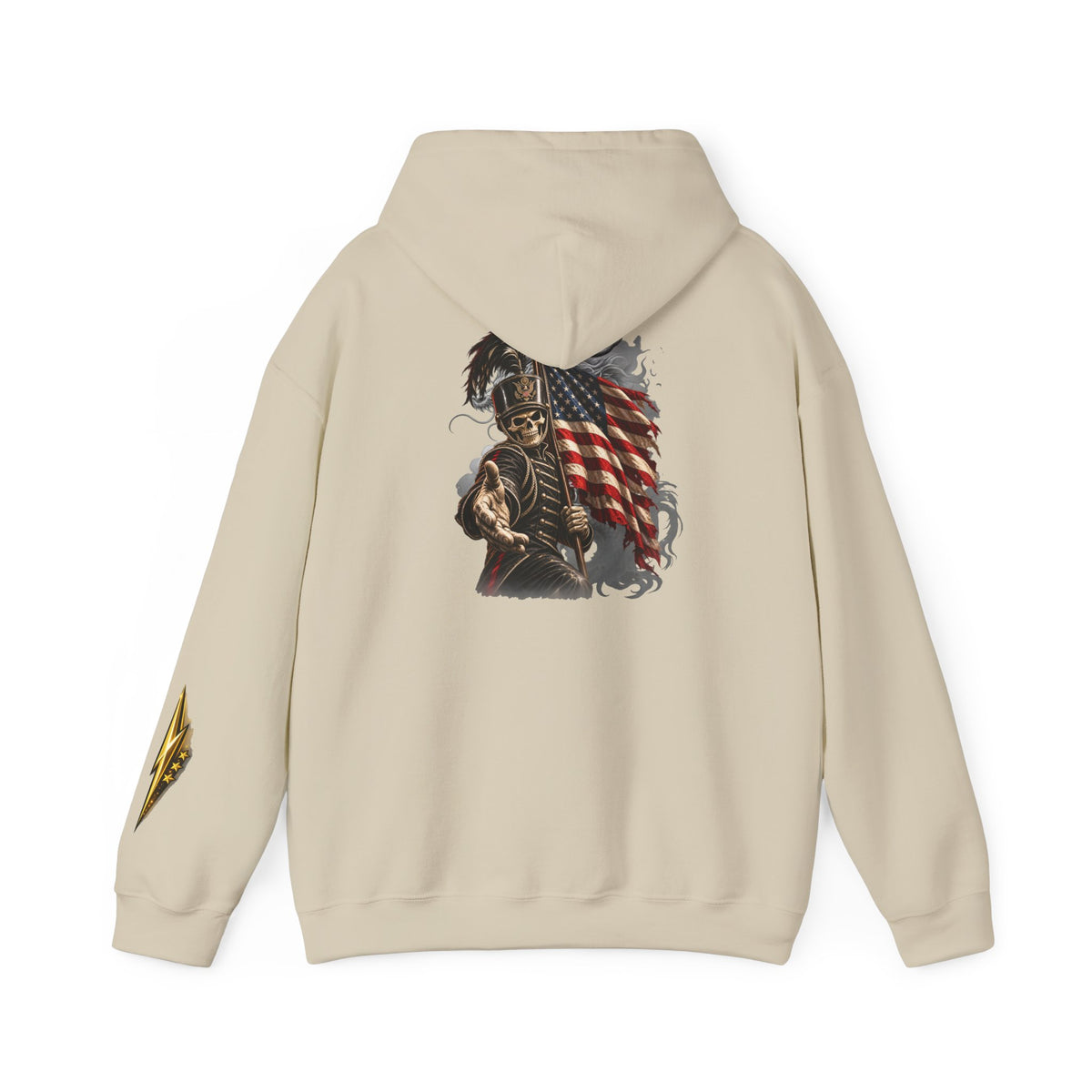 Patriotic Warrior Hoodie — American Flag Skull Back Graphic