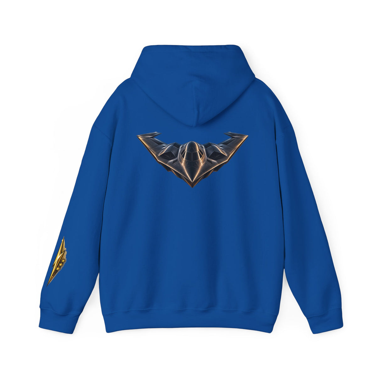 Emblem Armor Hoodie — Black Metallic Crest Back Jet Graphic Hoodie