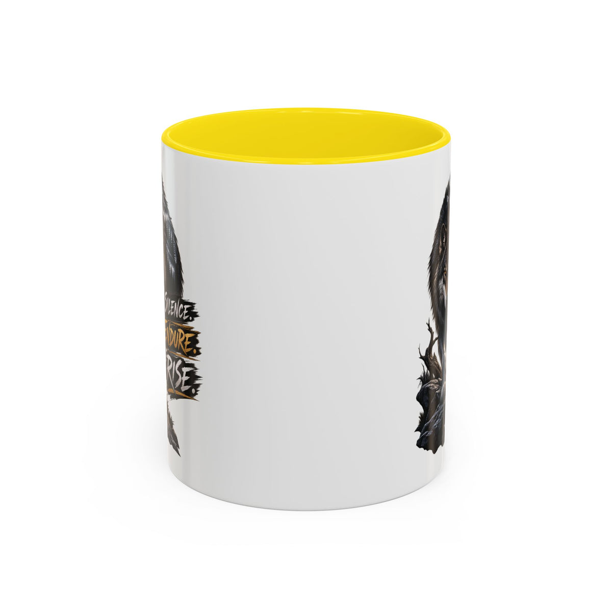Wolf Graphic Coffee Mug — "Silence Endure Rise" Accent Ceramic Mug (11/15oz)