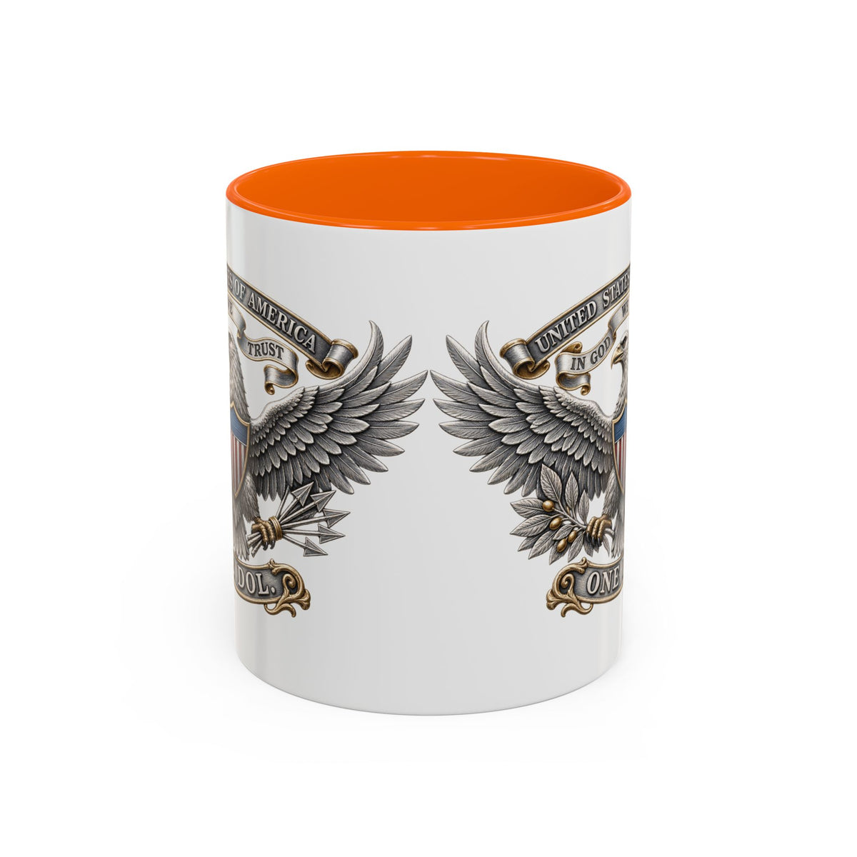Eagle Shield Accent Coffee Mug — Patriotic "In God We Trust" Design