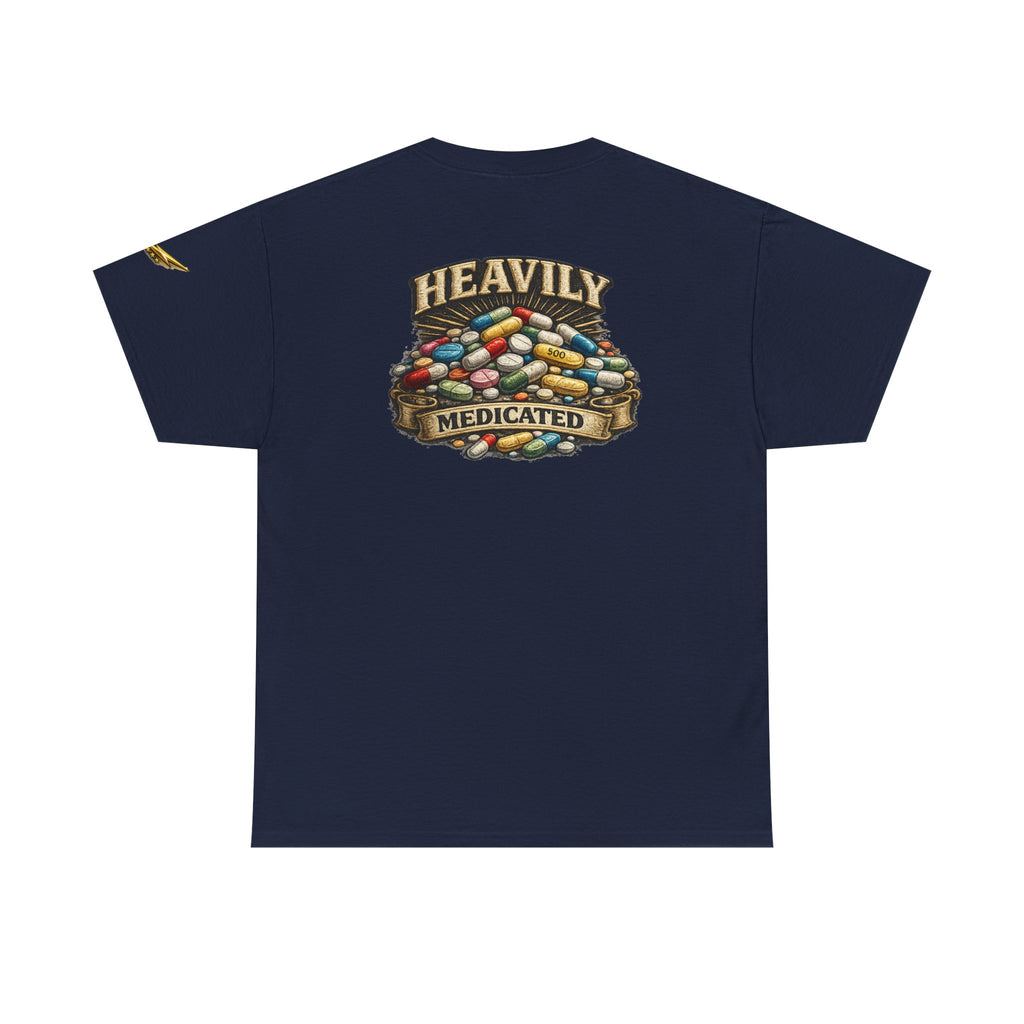 Heavily Medicated Tee — Graphic Pill Pile Back Print T‑Shirt